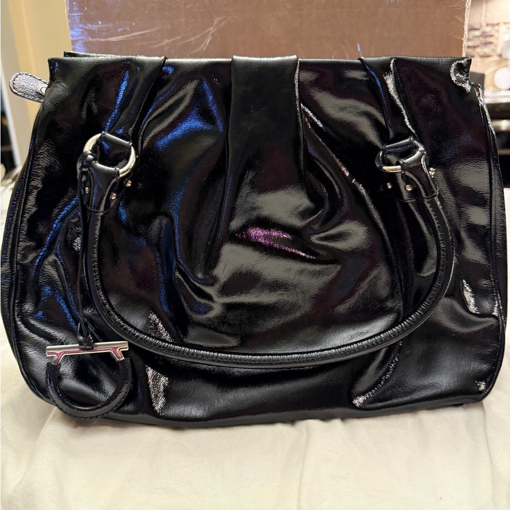 Salvatore Ferragamo Gancini Black Shoulder Bag with Glossy Finish
